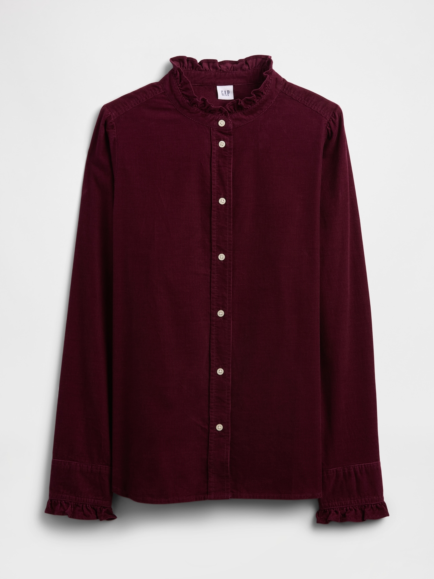 Gap Factory Corduroy Ruffle Shirt In Burgundy