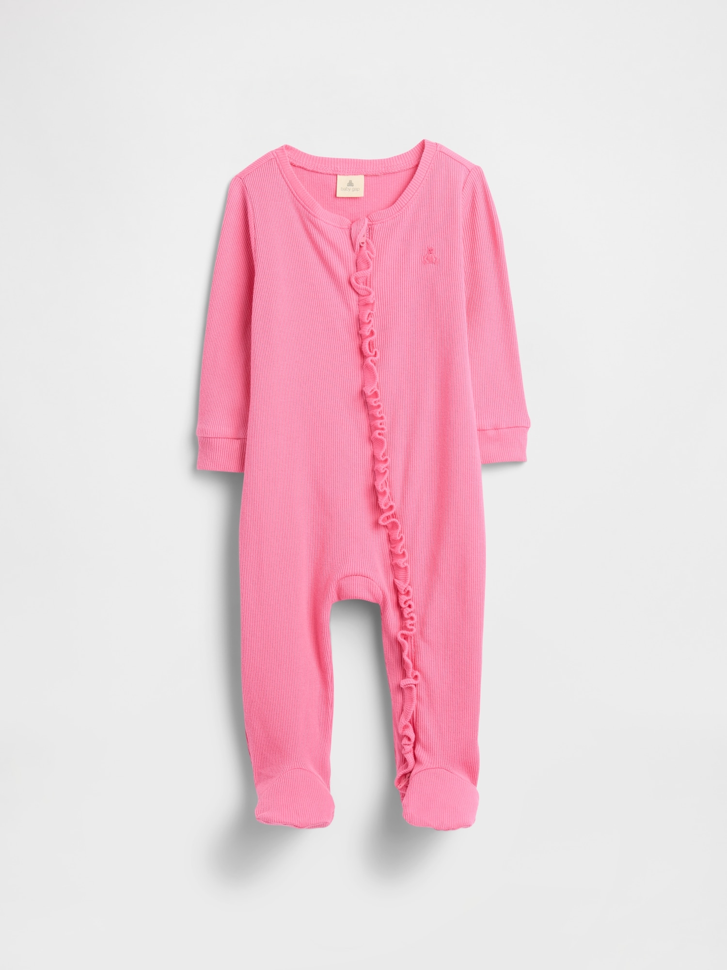 Baby Ribbed Two-Way Zip One-Piece - Pink