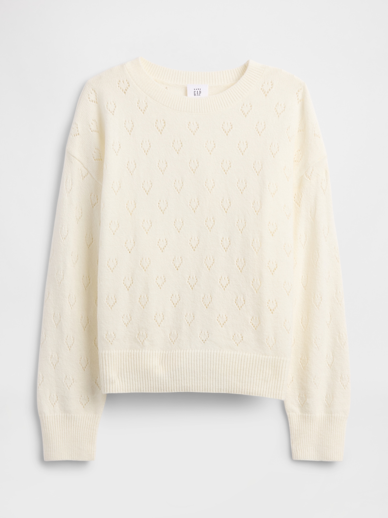 babyGap CashSoft Pointelle Crewneck Cardigan - Ivory Cream Frost Hearts