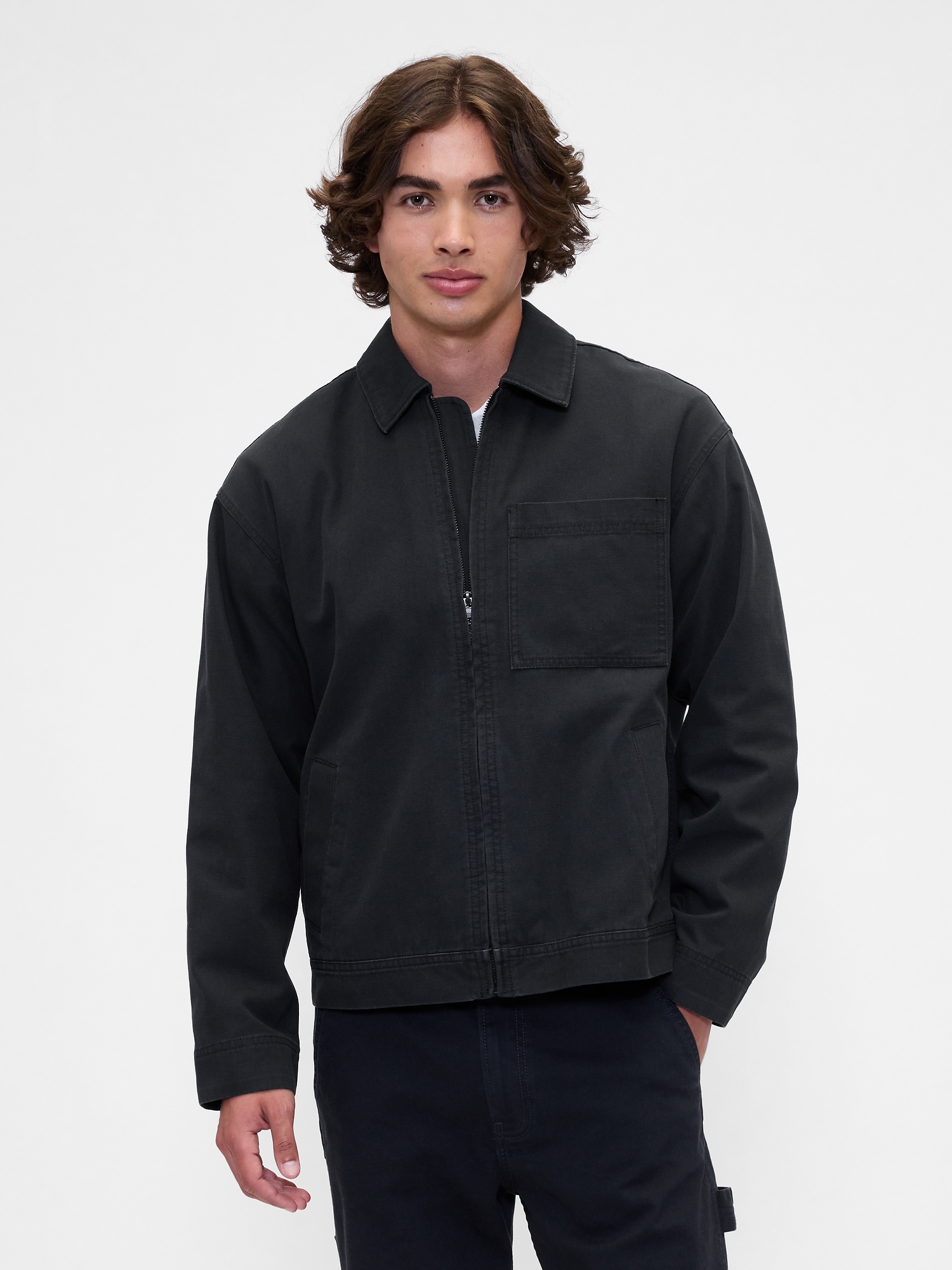 Relaxed Canvas Workwear Jacket - Black Moonless Night
