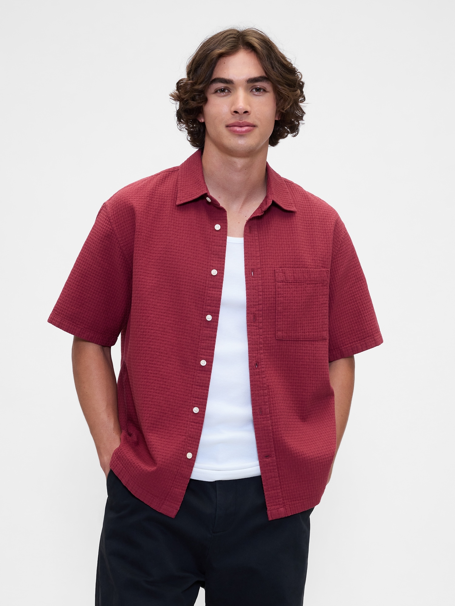 Waffle-Knit Shirt in Boxy Fit