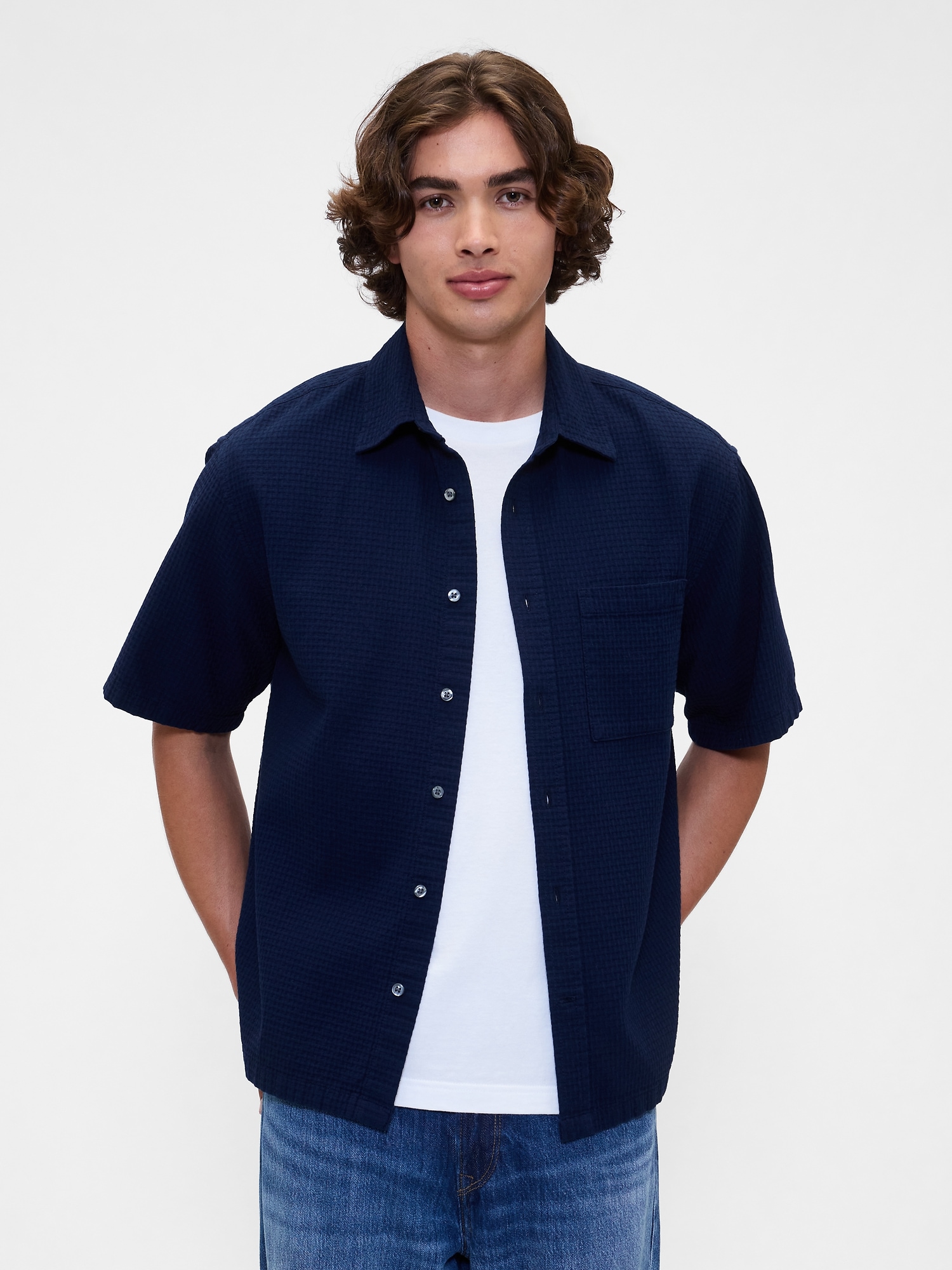 Waffle-Knit Shirt in Boxy Fit
