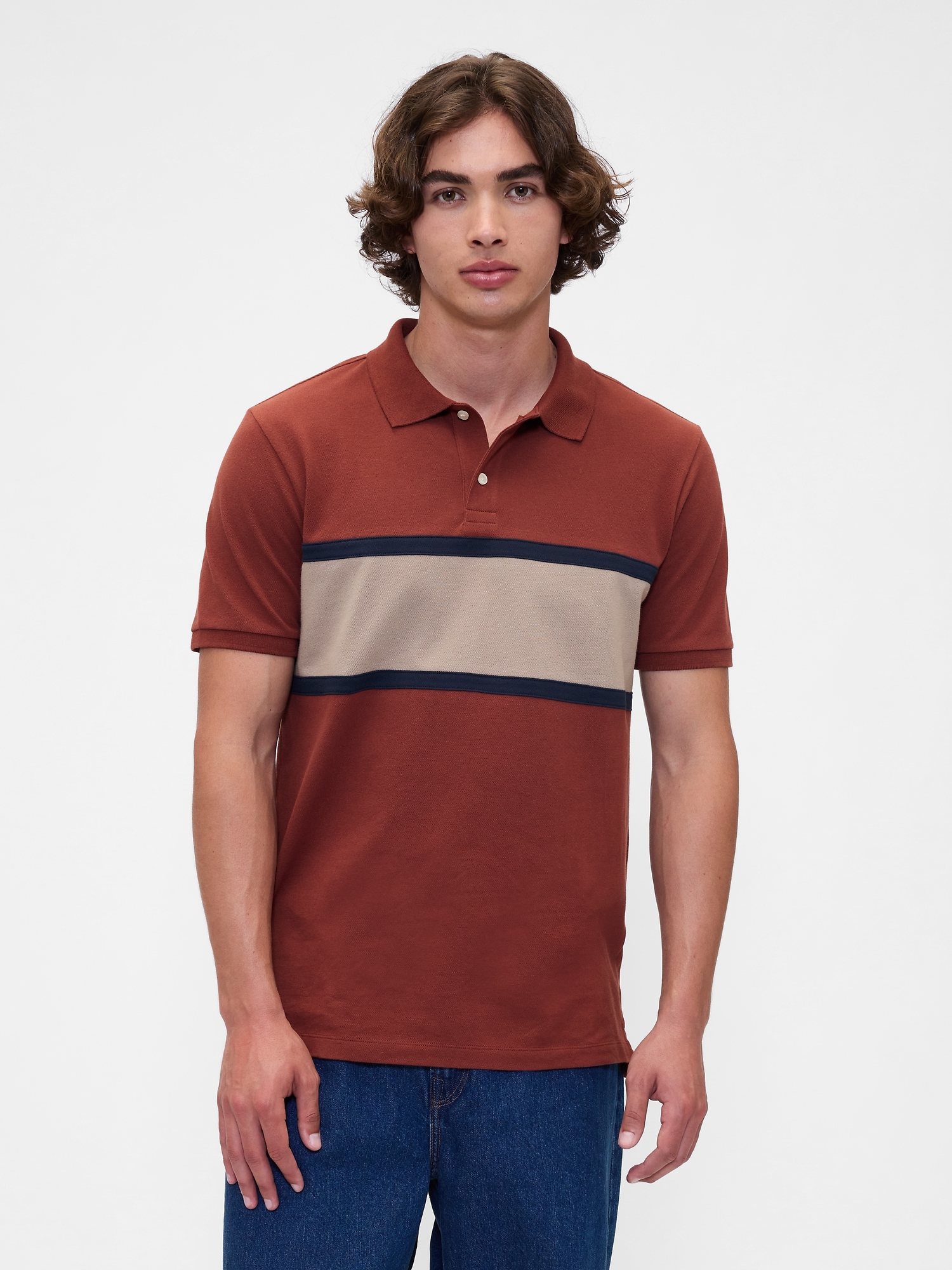 Colorblock Stretch Pique Polo Shirt