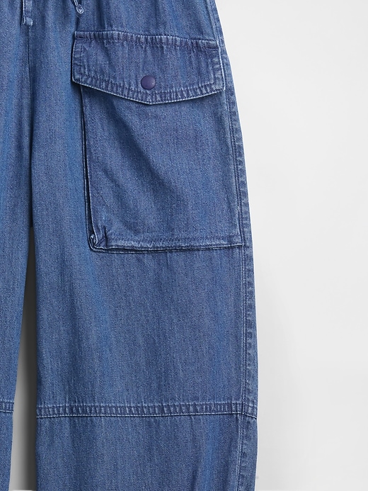 Image number 3 showing, Kids Denim Parachute Cargo Pull-On Pants