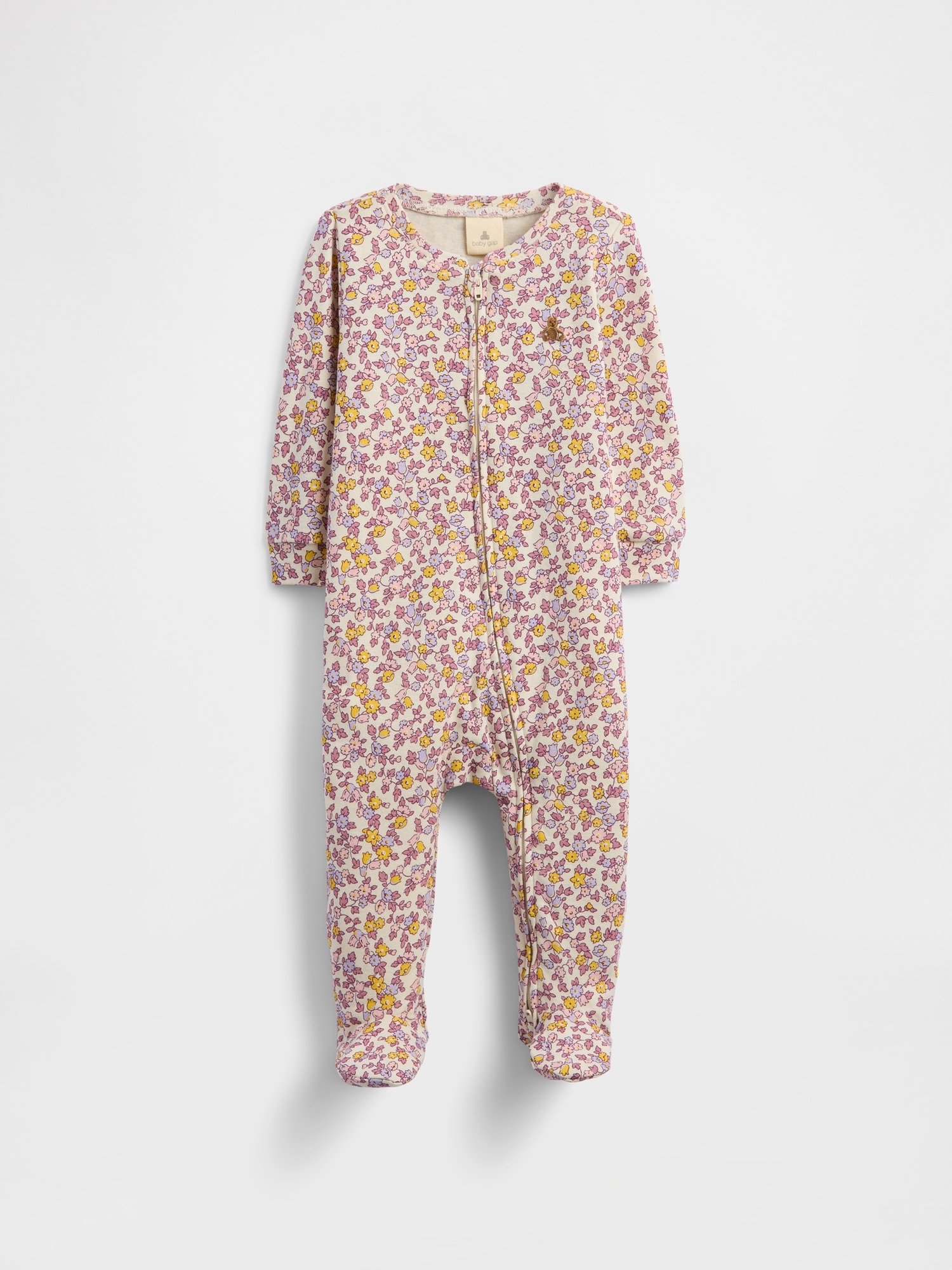 Baby Print Two-Way Zip One-Piece - Wispy Purple Mauve Flowers