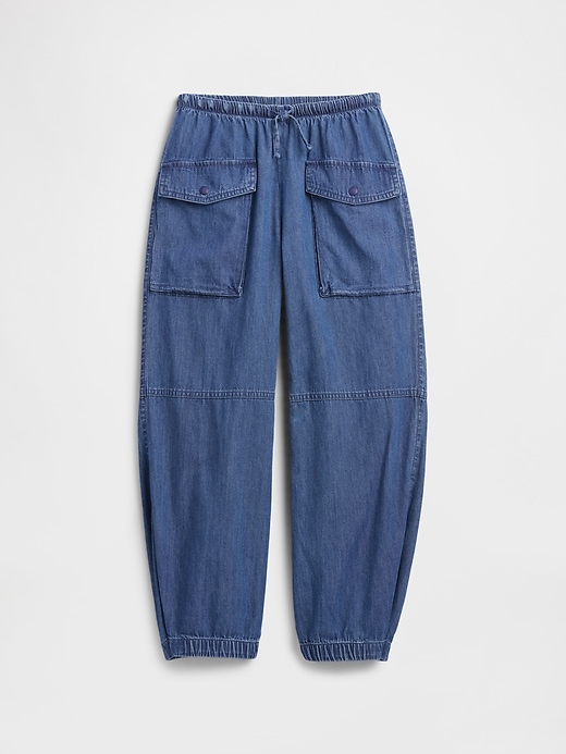 Image number 1 showing, Kids Denim Parachute Cargo Pull-On Pants