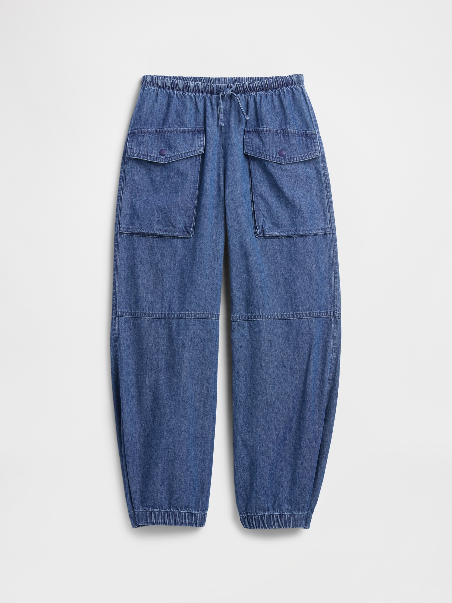 Kids Denim Parachute Cargo Pull-On Pants - Light Wash Indigo