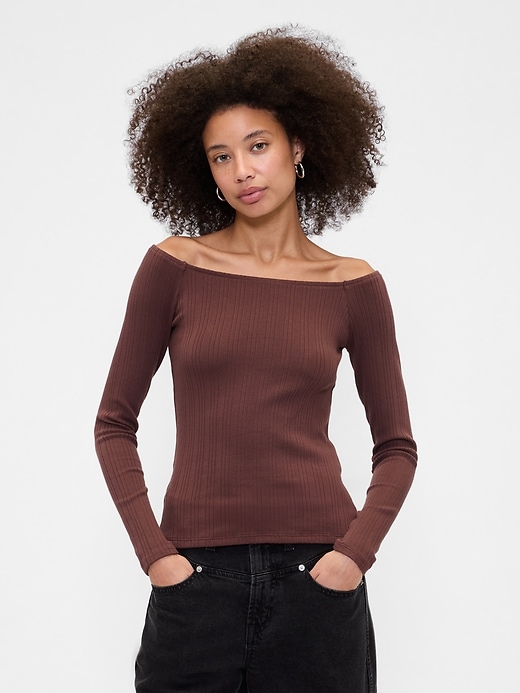 Image number 1 showing, Ribbed Boatneck Top