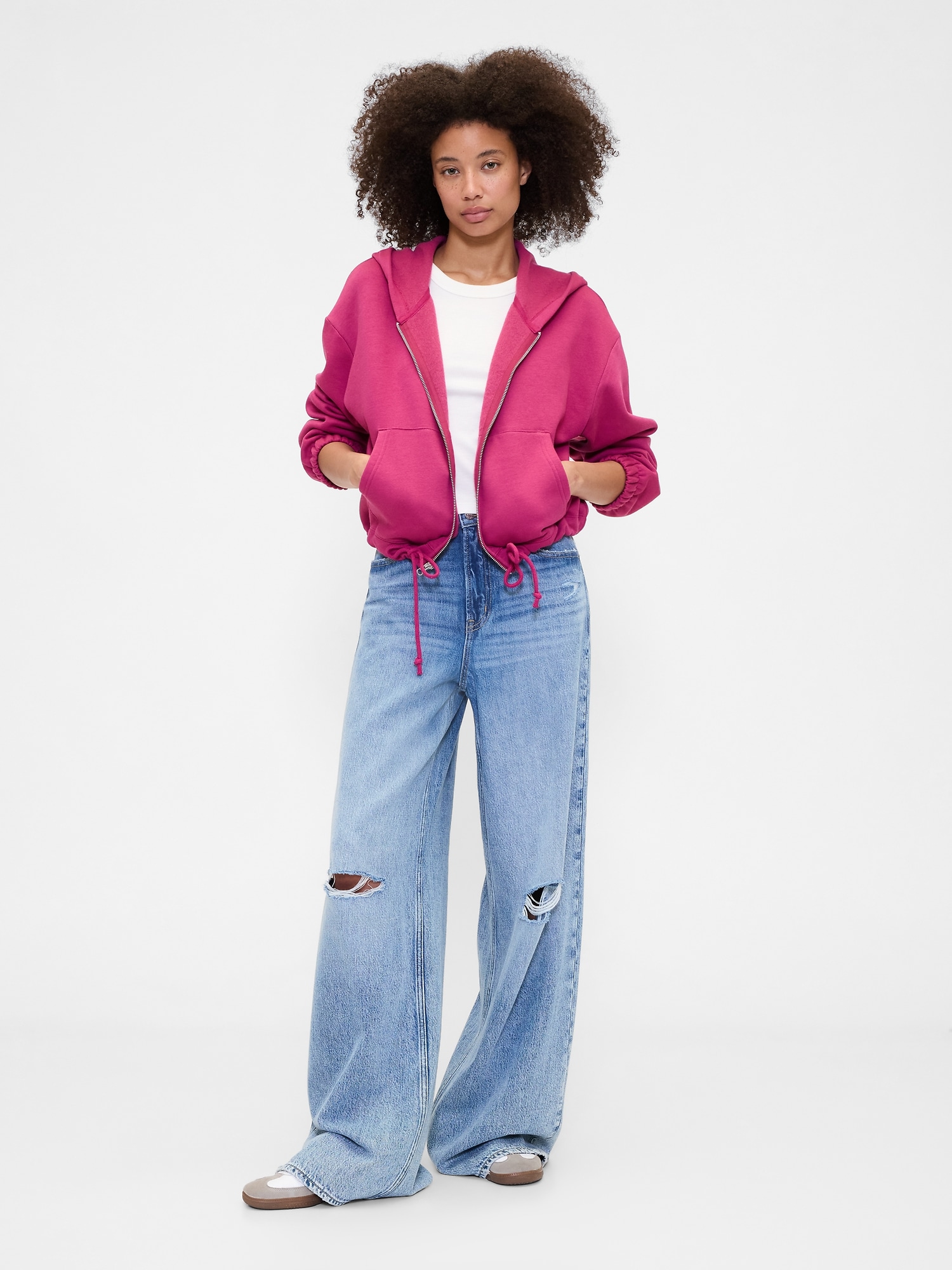 Gap Factory Oversized Bubble Zip Hoodie In Pink