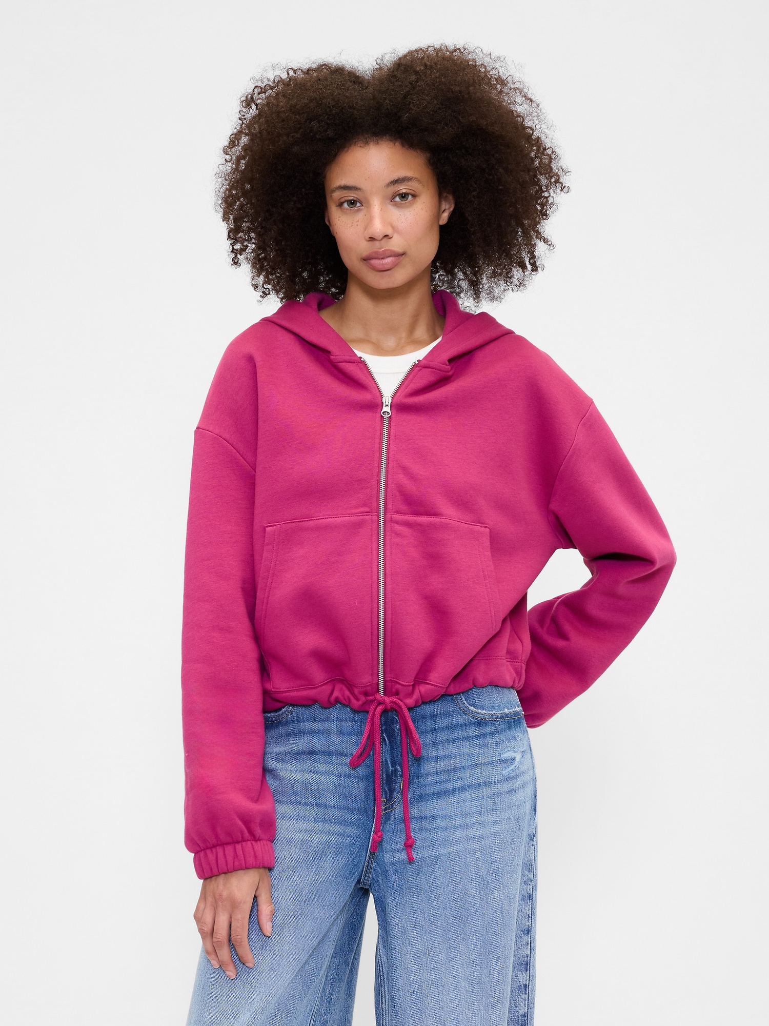 Oversized Bubble Zip Hoodie - Cerise