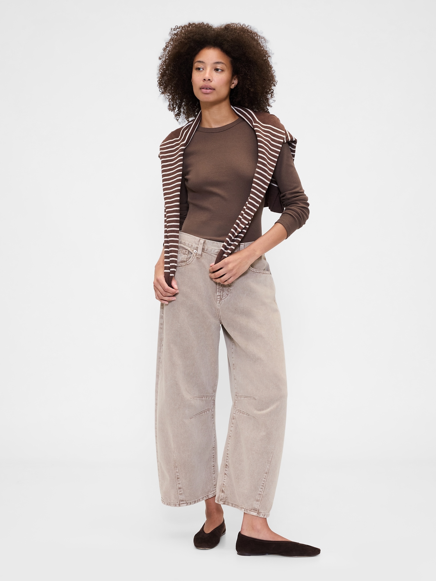 Gap Factory Essential Ribbed Crewneck T-shirt In Brown
