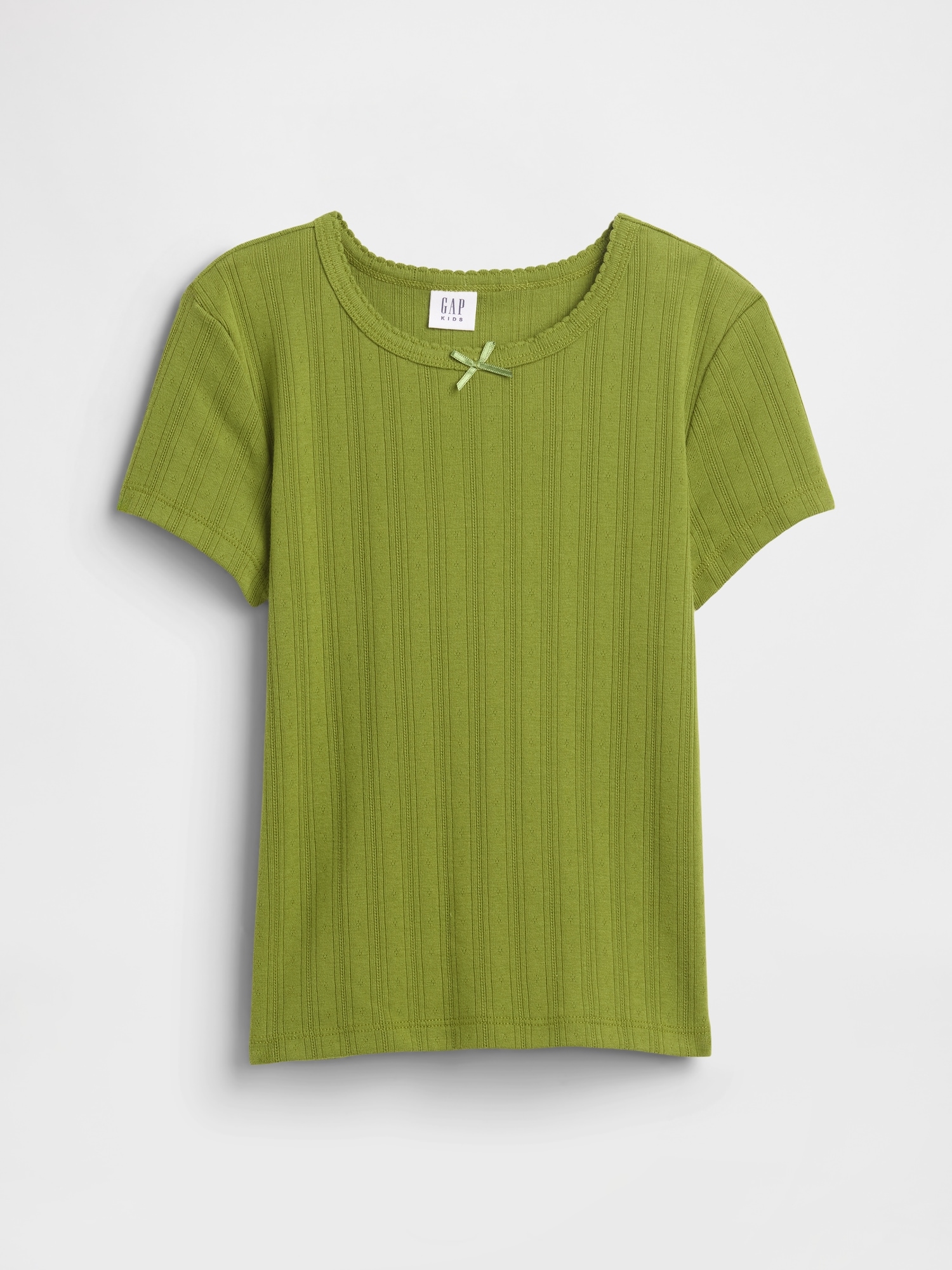 Kids Ribbed Pointelle T-Shirt - Calla Green