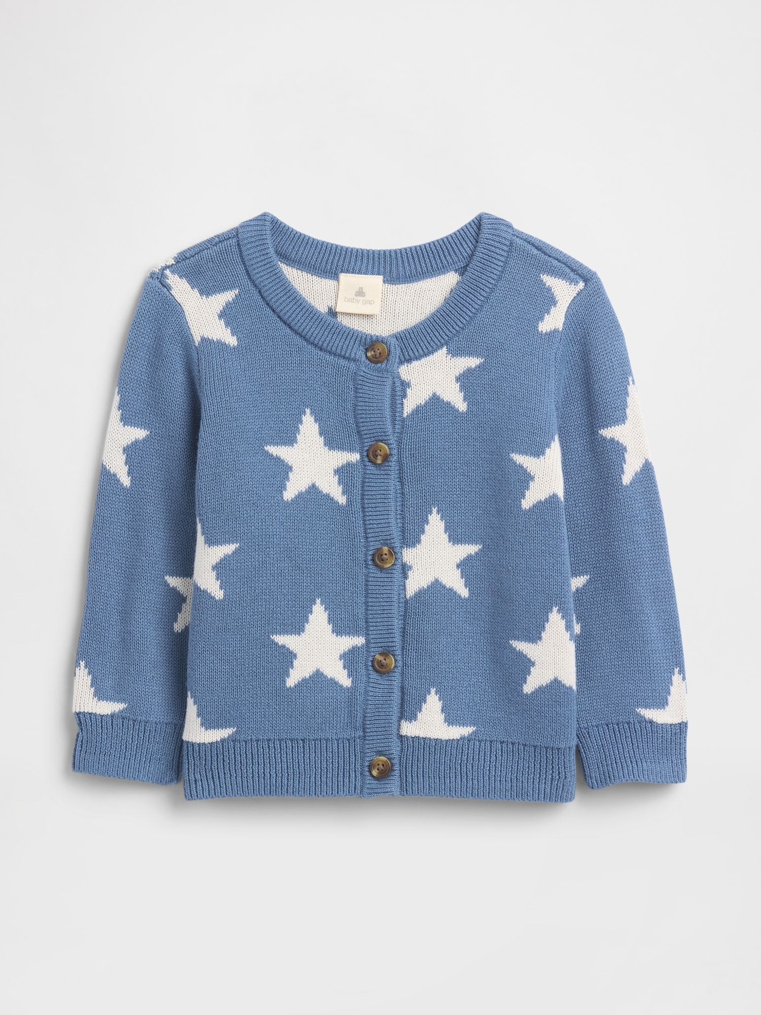 Baby Print Crewneck Cardigan - Blue