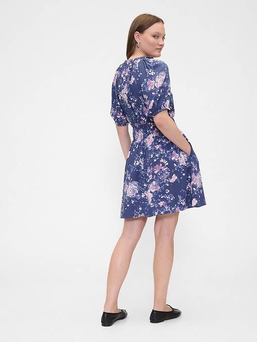 Image number 2 showing, Relaxed Smocked Splitneck Mini Dress