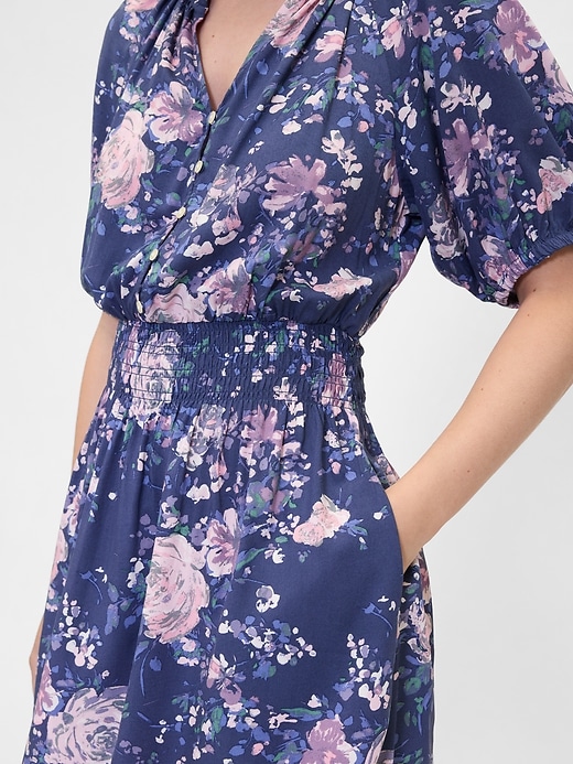 Image number 3 showing, Relaxed Smocked Splitneck Mini Dress