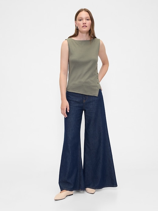 Image number 3 showing, Asymmetrical Boatneck Button Top
