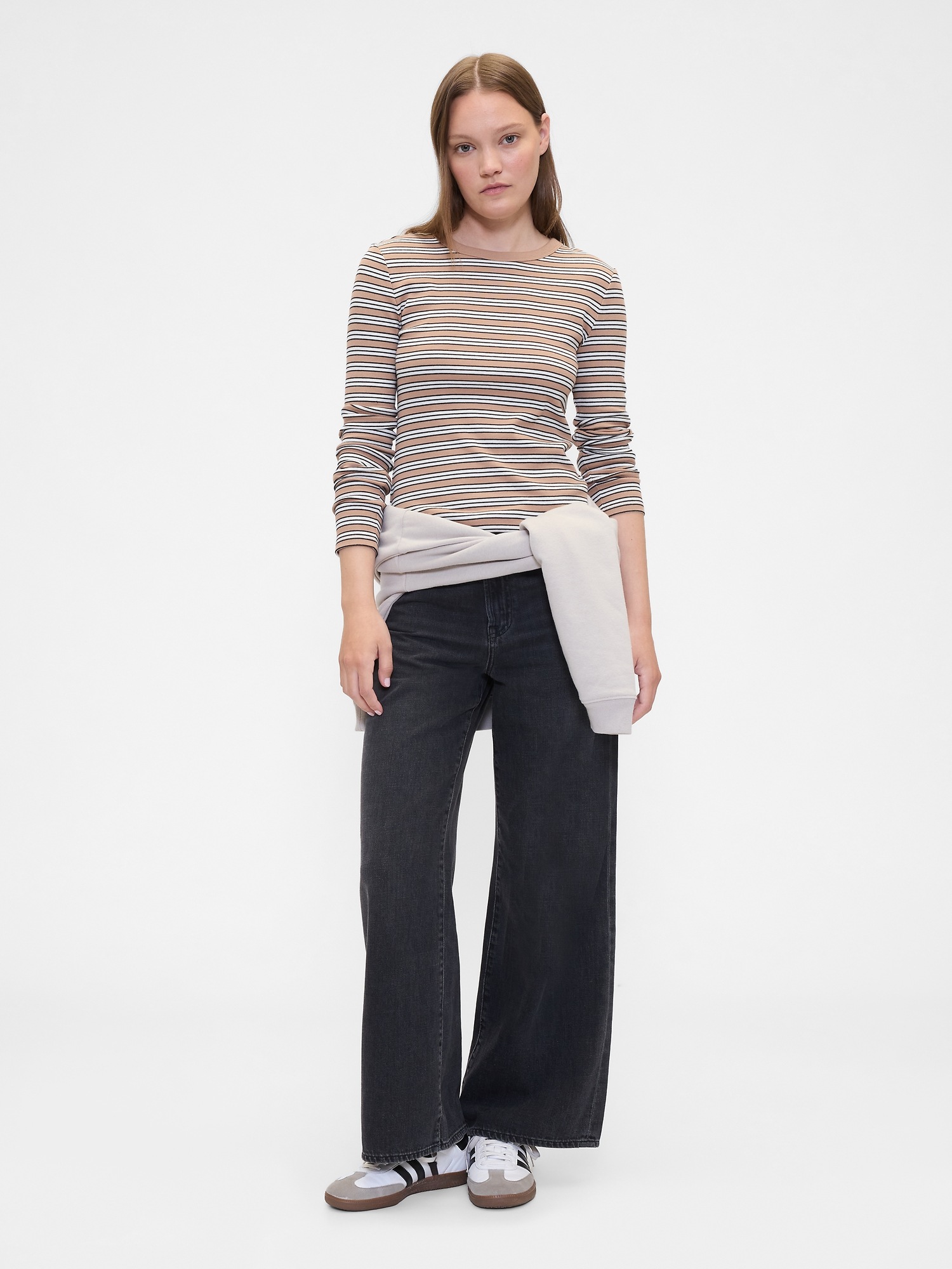 Gap Factory Essential Ribbed Crewneck T-shirt In Brown