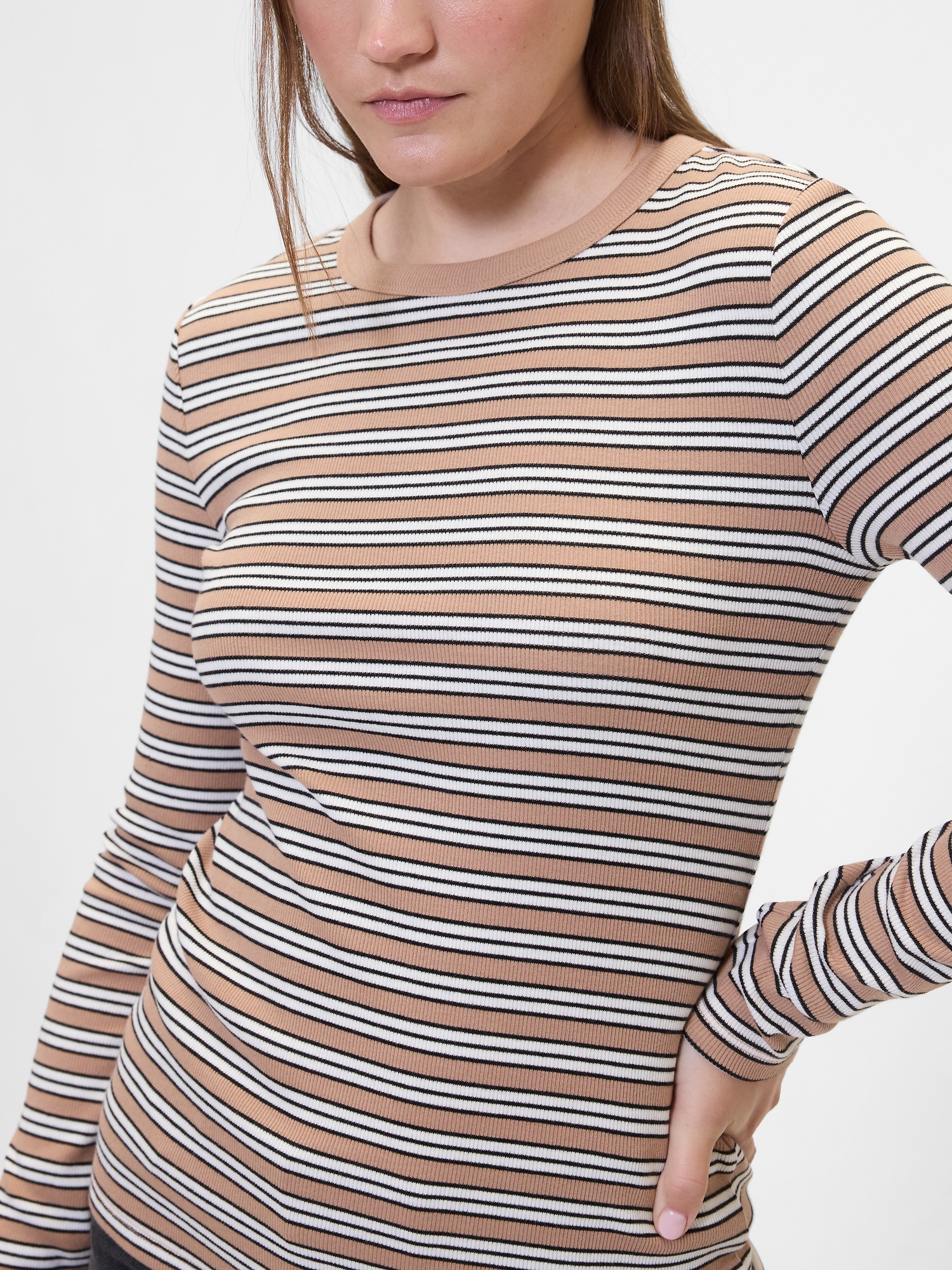 Gap Factory Essential Ribbed Crewneck T-shirt In Brown