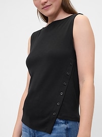 Asymmetrical Boatneck Button Top