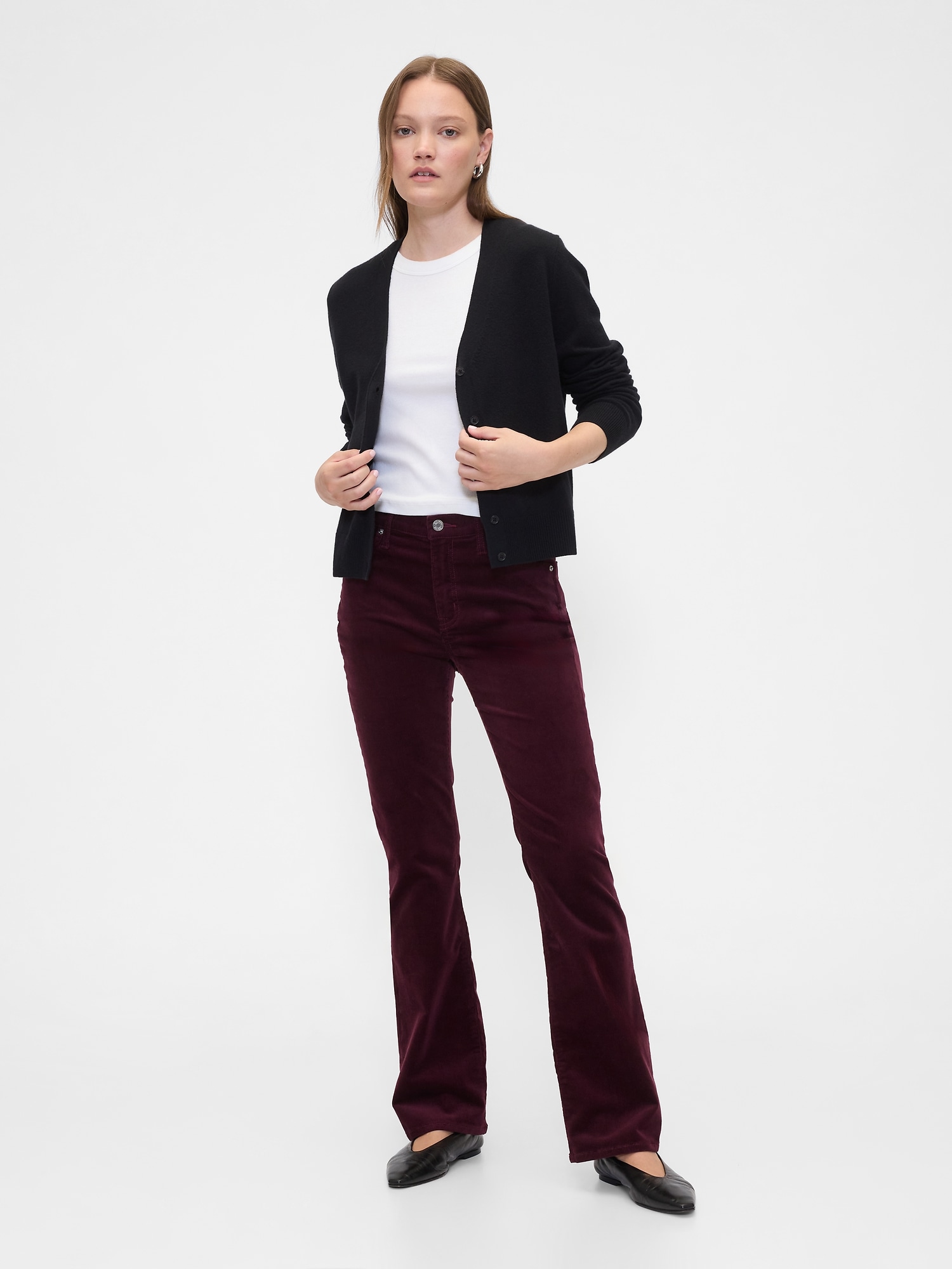 Mid Rise Universal Baby Boot Corduroy Pants - Noir Red