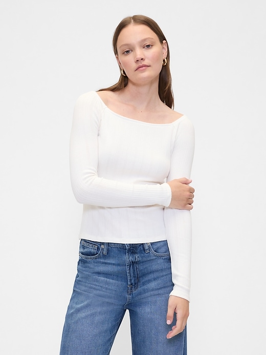 Image number 1 showing, Ribbed Boatneck Top