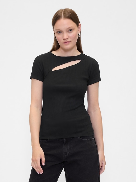 Image number 1 showing, Ribbed Crewneck Cutout Top