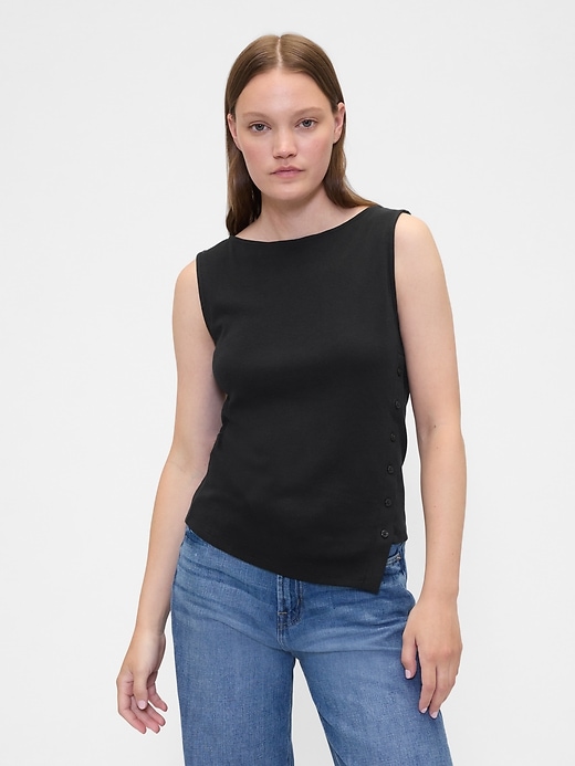 Image number 1 showing, Asymmetrical Boatneck Button Top