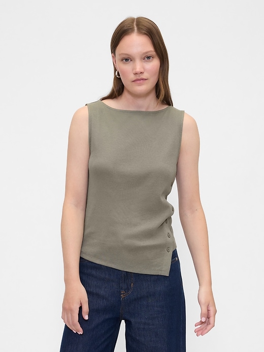 Image number 1 showing, Asymmetrical Boatneck Button Top