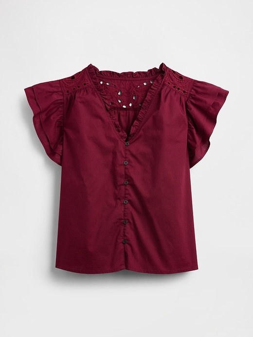 Image number 5 showing, Relaxed Poplin Flutter Sleeve Top