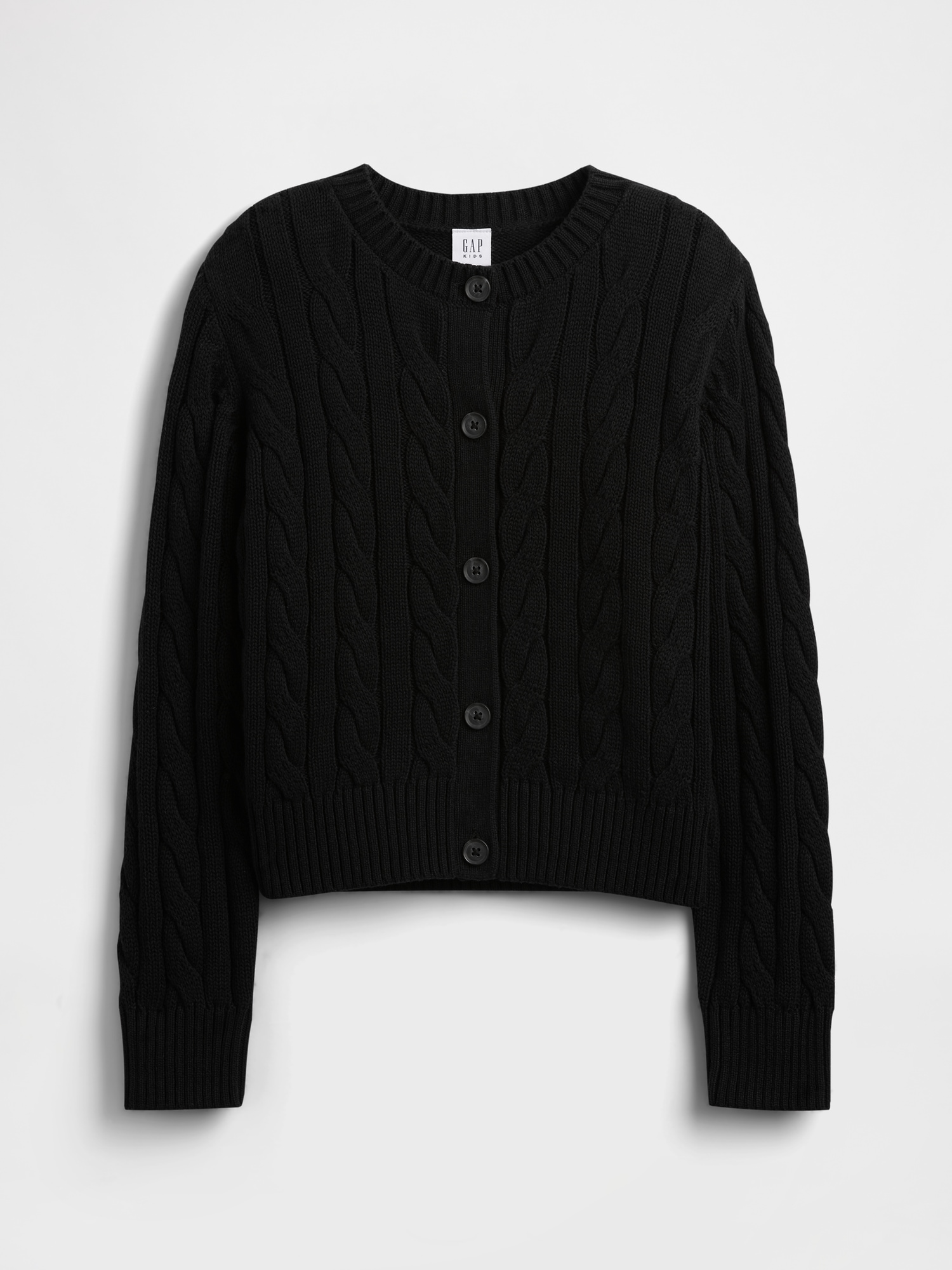 Kids Relaxed Cable-Knit Crewneck Cardigan - Black