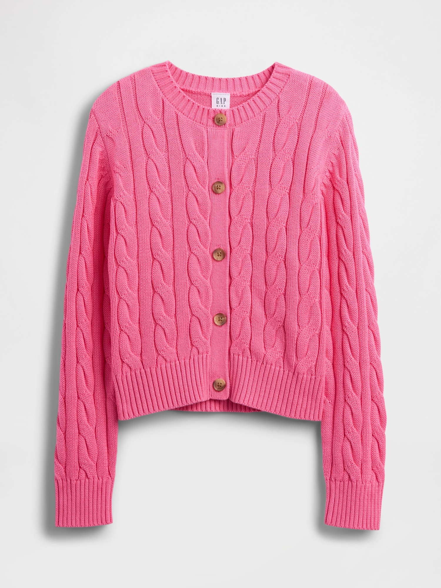 Kids Relaxed Cable-Knit Crewneck Cardigan - Love Letter Pink
