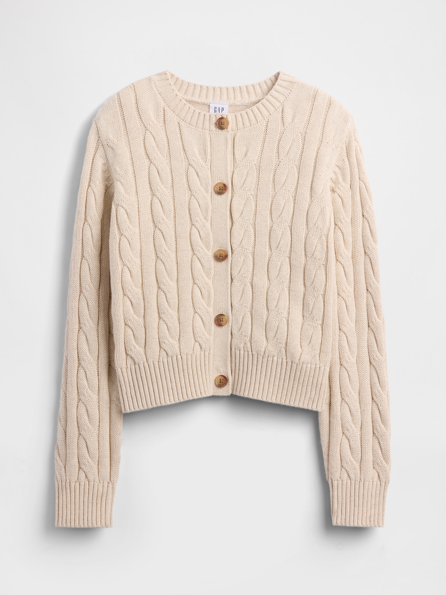 Kids Relaxed Cable-Knit Crewneck Cardigan - Cream And Beige