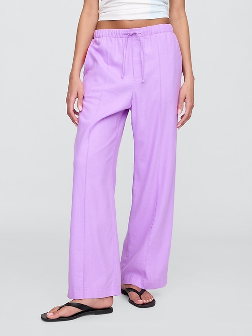 Image number 2 showing, Mid Rise Linen-Blend Pull-On Wide-Leg Pants
