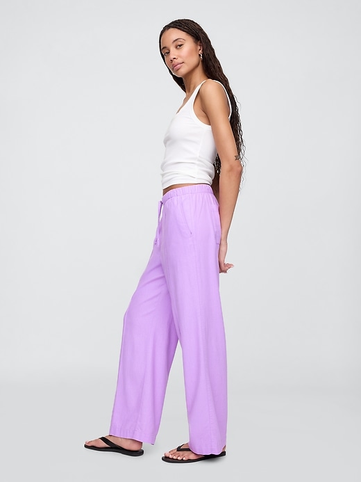 Image number 3 showing, Mid Rise Linen-Blend Pull-On Wide-Leg Pants