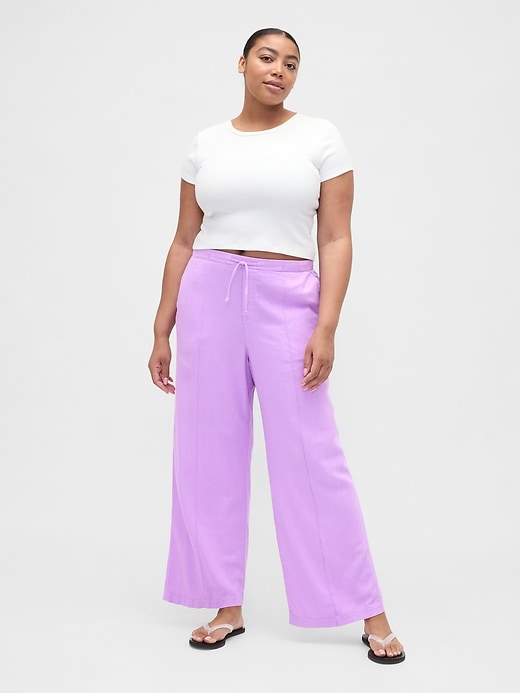 Image number 5 showing, Mid Rise Linen-Blend Pull-On Wide-Leg Pants