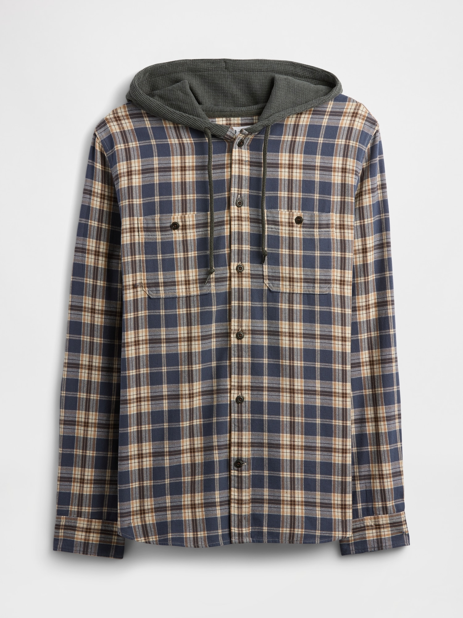 Gap Factory Hooded Flannel Shirt In Standard Fit In Gray