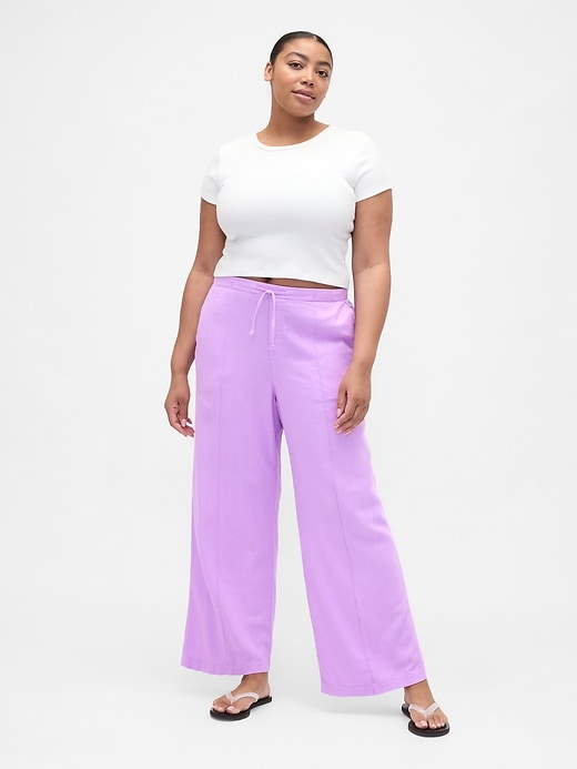 Image number 5 showing, Mid Rise Linen-Blend Pull-On Wide-Leg Pants