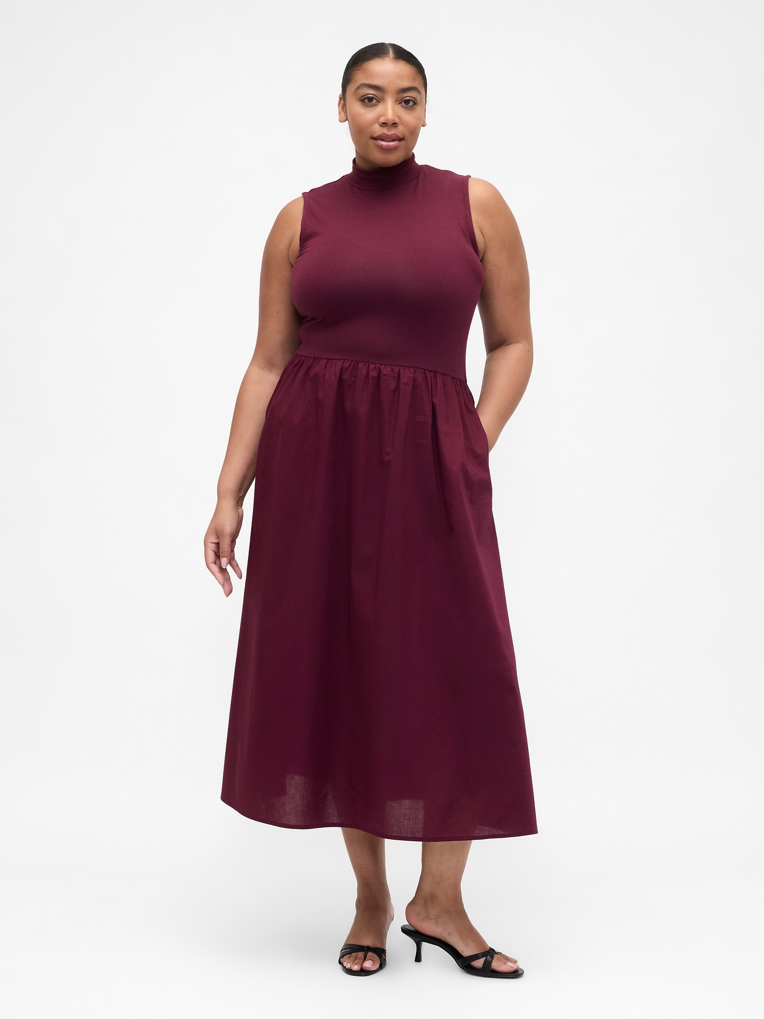 Gap Factory Sleeveless Mockneck Midi Dress In Red