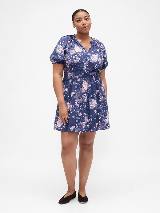 Image number 4 showing, Relaxed Smocked Splitneck Mini Dress