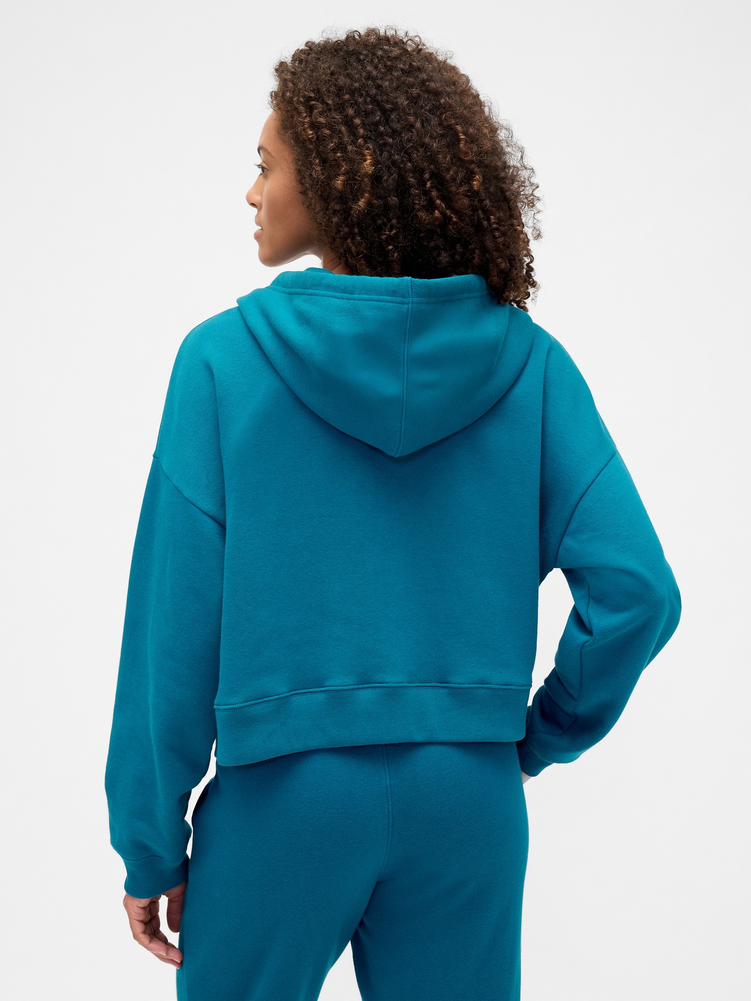 Relaxed Cropped Fleece Zip Hoodie