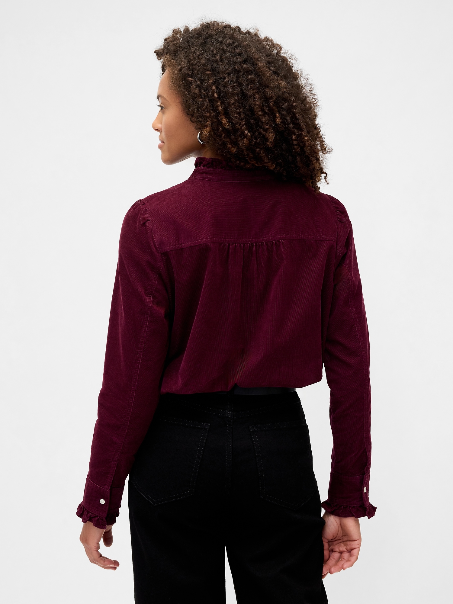 Gap Factory Corduroy Ruffle Shirt In Burgundy