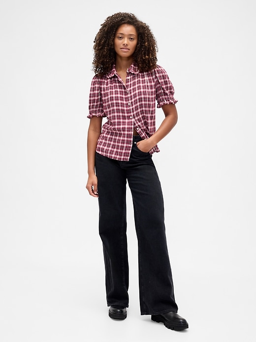 Image number 3 showing, Relaxed Flannel Puff Sleeve Shirt
