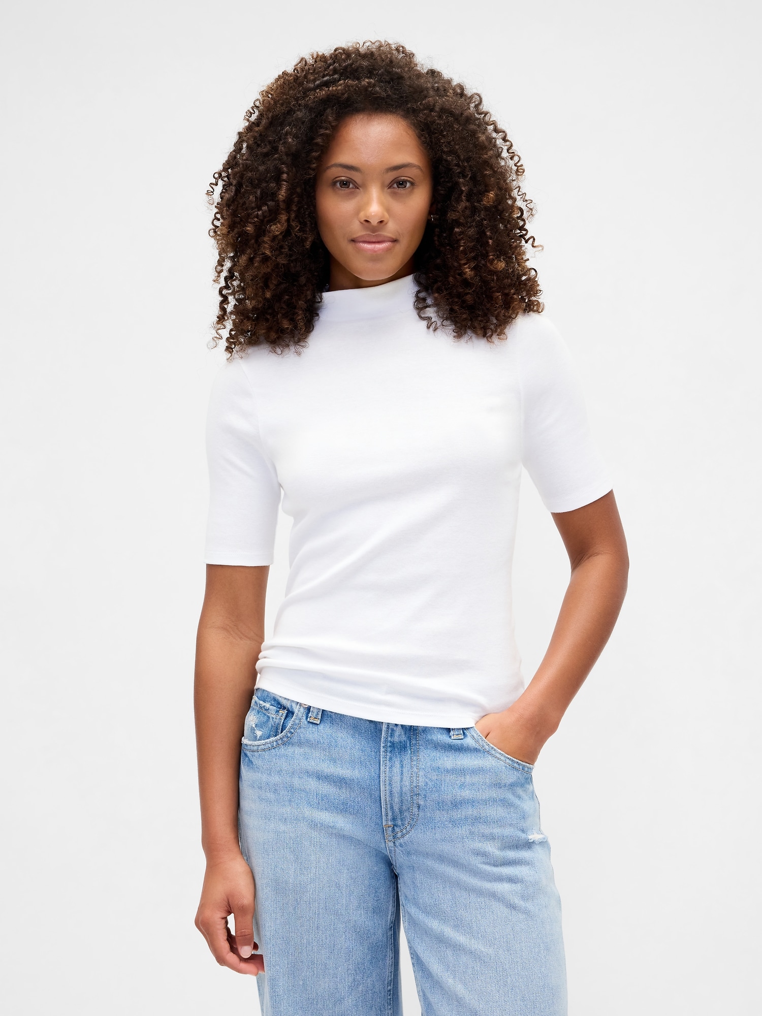 Modern Ribbed Mockneck T-Shirt - White