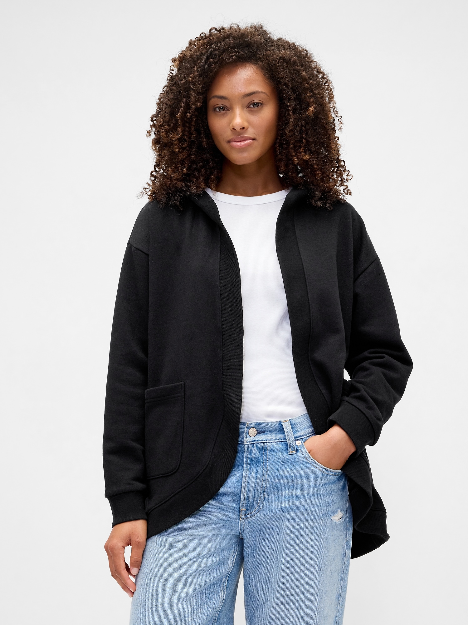 Oversized Open-Front Hoodie - Black