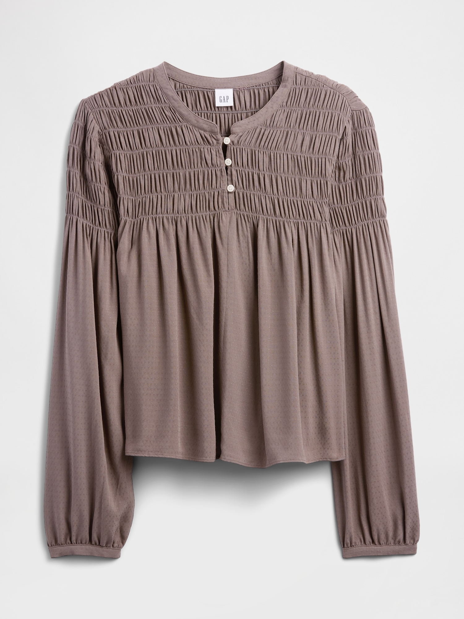 Gap Factory Relaxed Smocked Balloon-sleeve Top In Brown