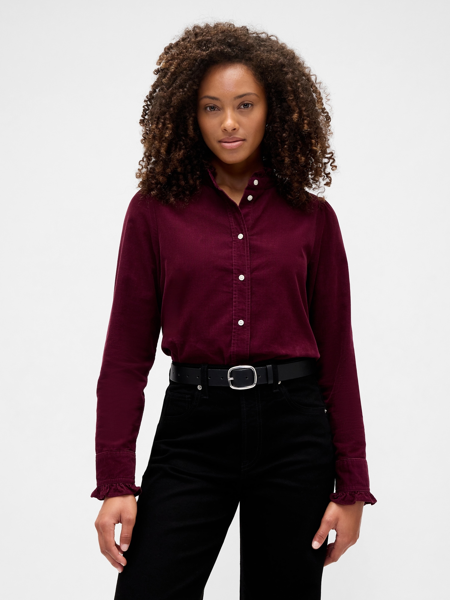 Corduroy Ruffle Shirt - Tuscan Red
