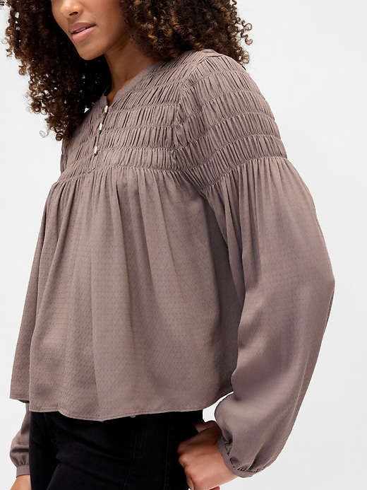 Image number 4 showing, Relaxed Smocked Balloon-Sleeve Top