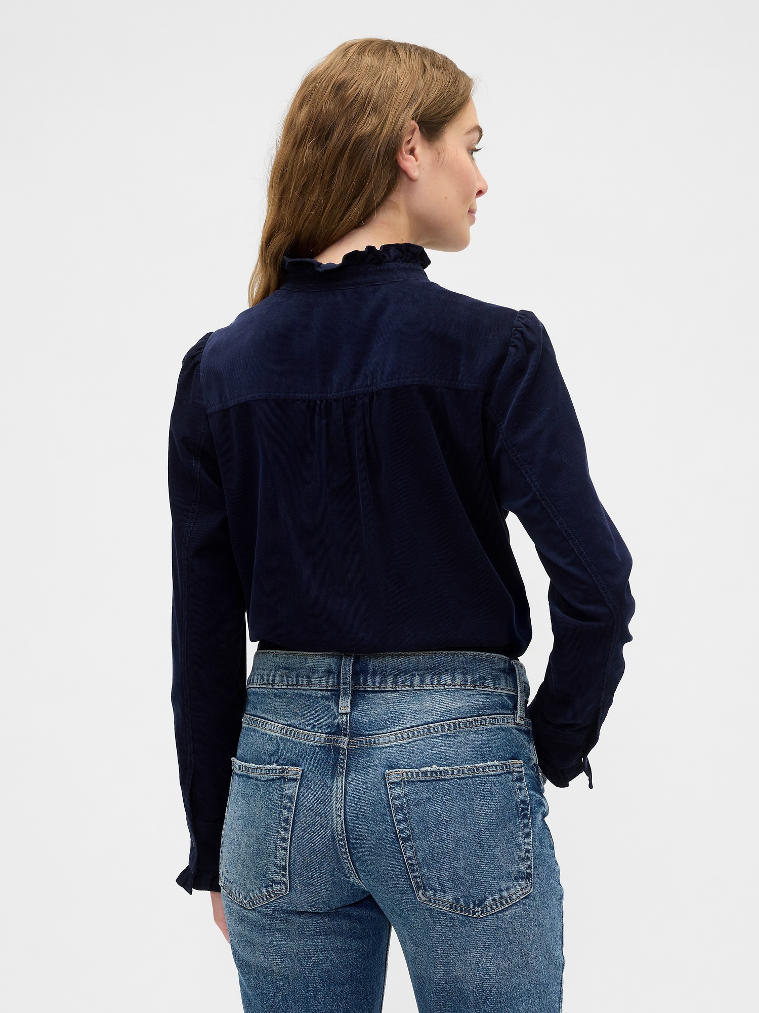 Gap Factory Corduroy Ruffle Shirt In Blue