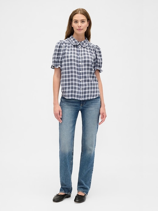 Image number 3 showing, Relaxed Flannel Puff Sleeve Shirt