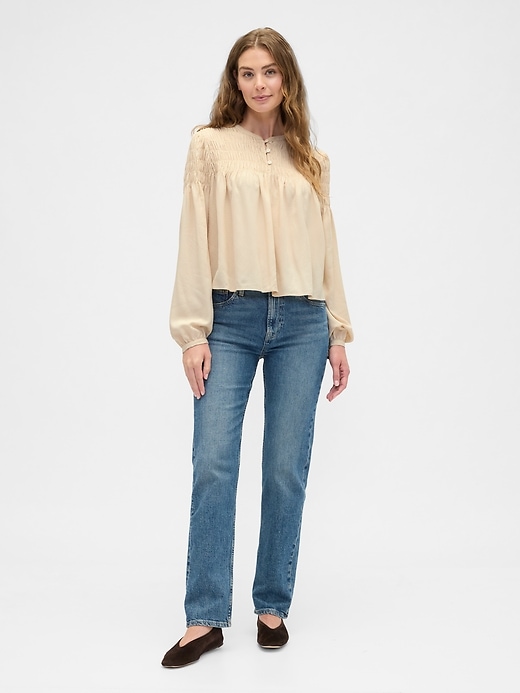 Image number 3 showing, Relaxed Smocked Balloon-Sleeve Top